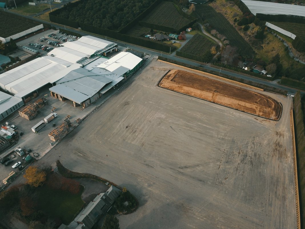 Aerial view of the new packhouse development underway at DMS
